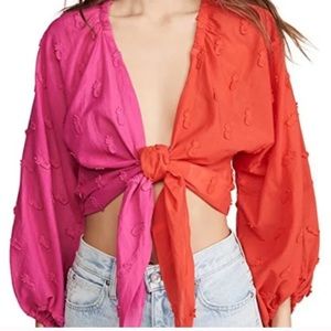 Farm Rio Colorblock Pineapple Blouse - Hot Pink & Orange Size S